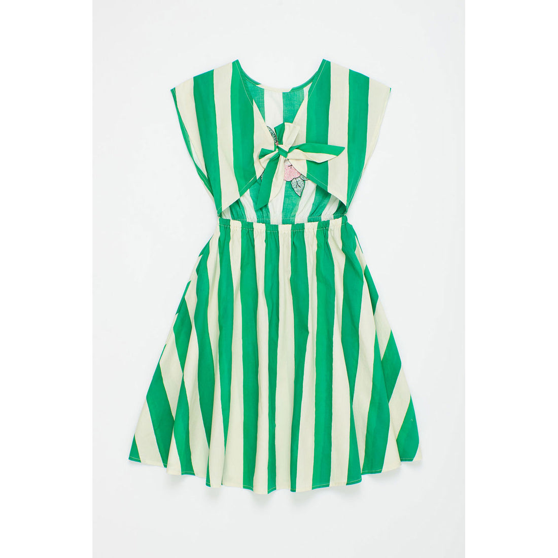 Maison Mangostan White/Green Flower Stripes Dress