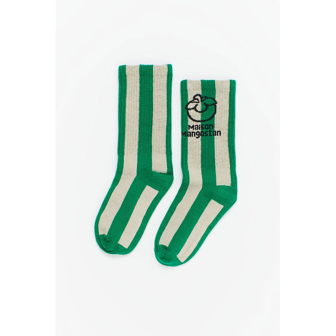 Maison Mangostan Green Stripes Mangostan Logo Socks