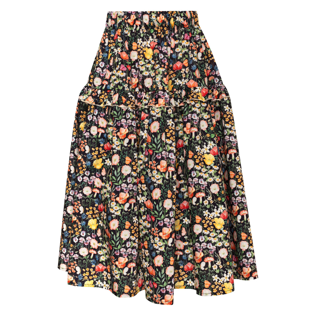 Paade Mode Black Wildflower Cotton Long Skirt