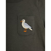 Mini Rodini Faded Black Seagull Embroidered Tee