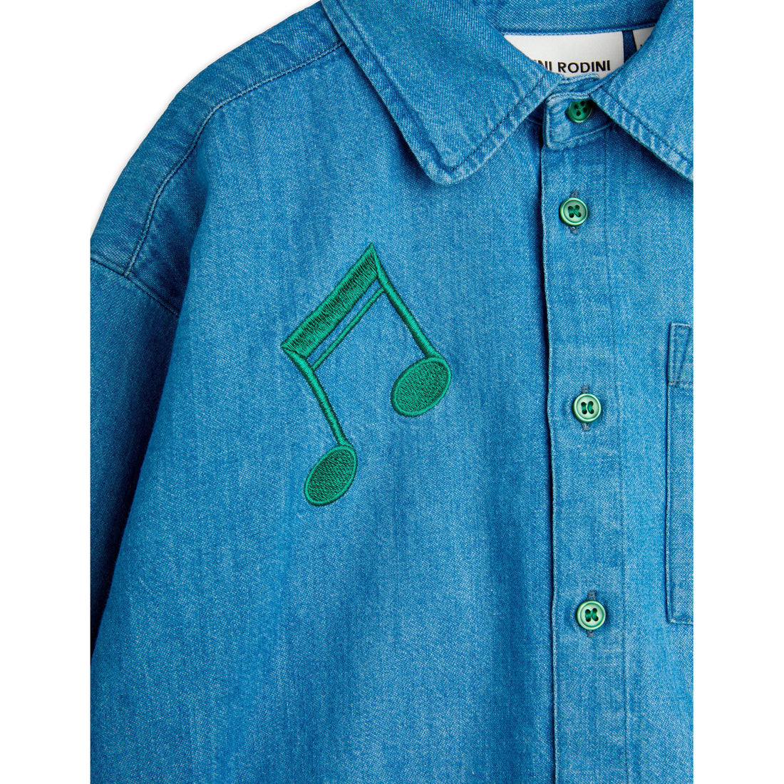 Mini Rodini Blue Note Embroidered Denim Shirt