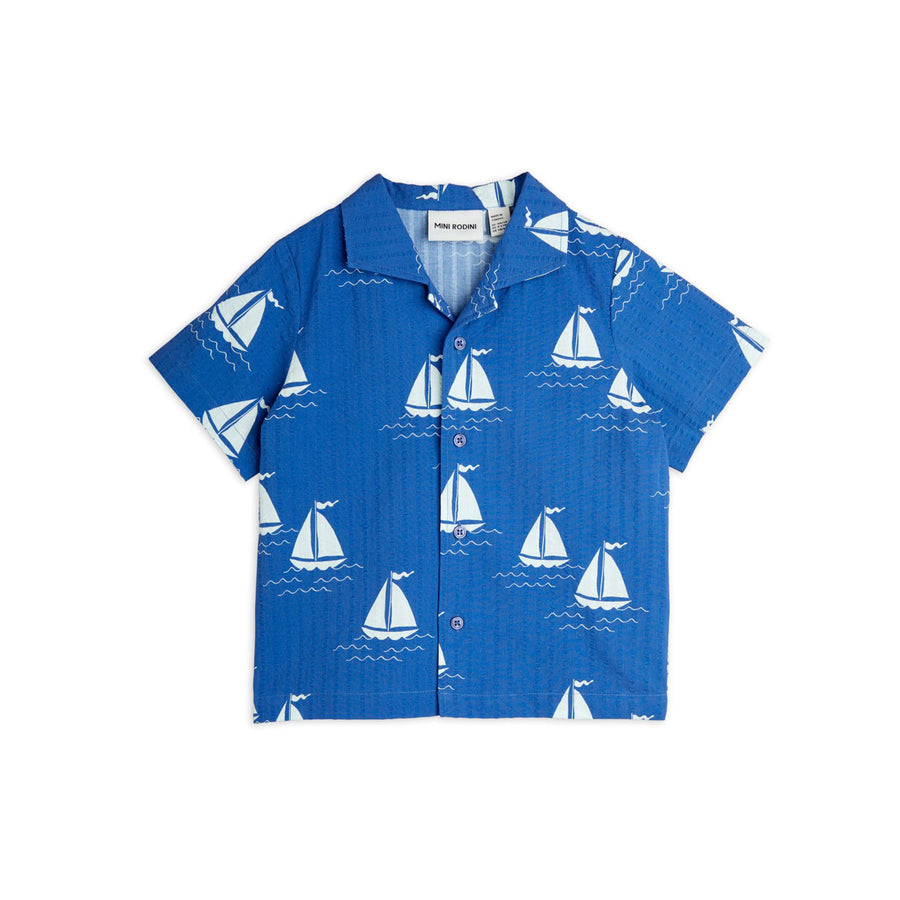 Mini Rodini Blue Sailing Boats Woven Shirt