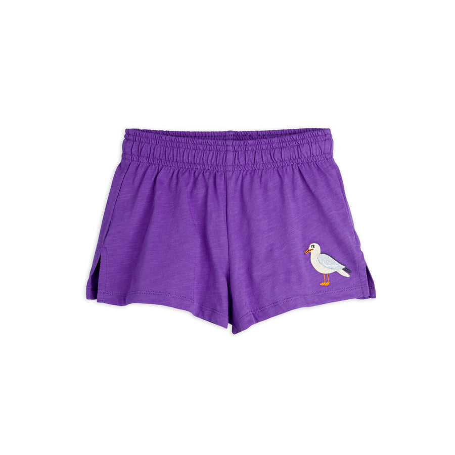 Mini Rodini Purple Seagull Embroidered Shorts