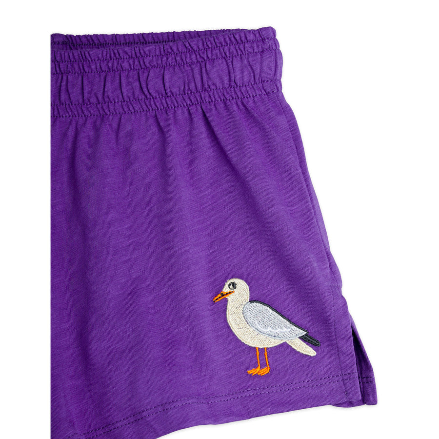 Mini Rodini Purple Seagull Embroidered Shorts