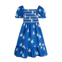 Mini Rodini Blue Sailing Boats Woven Smock Dress