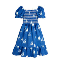 Mini Rodini Blue Sailing Boats Woven Smock Dress
