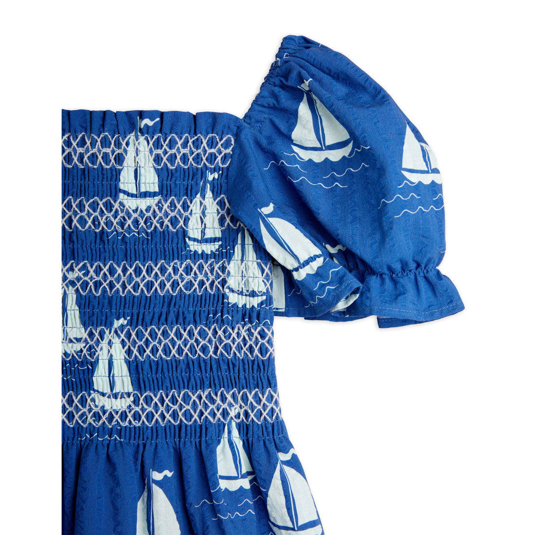 Mini Rodini Blue Sailing Boats Woven Smock Dress