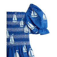 Mini Rodini Blue Sailing Boats Woven Smock Dress
