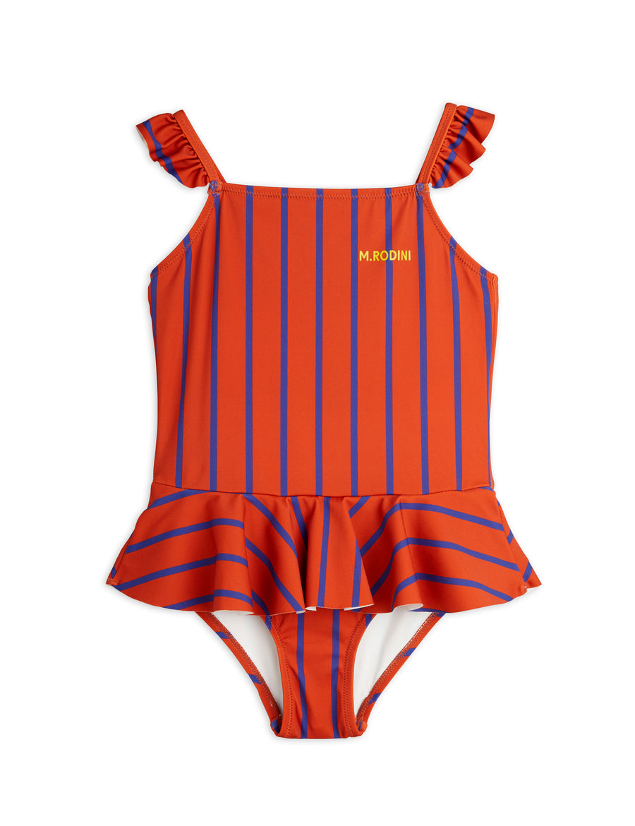 Mini Rodini Red Vertical Stripe Skirt Swimsuit
