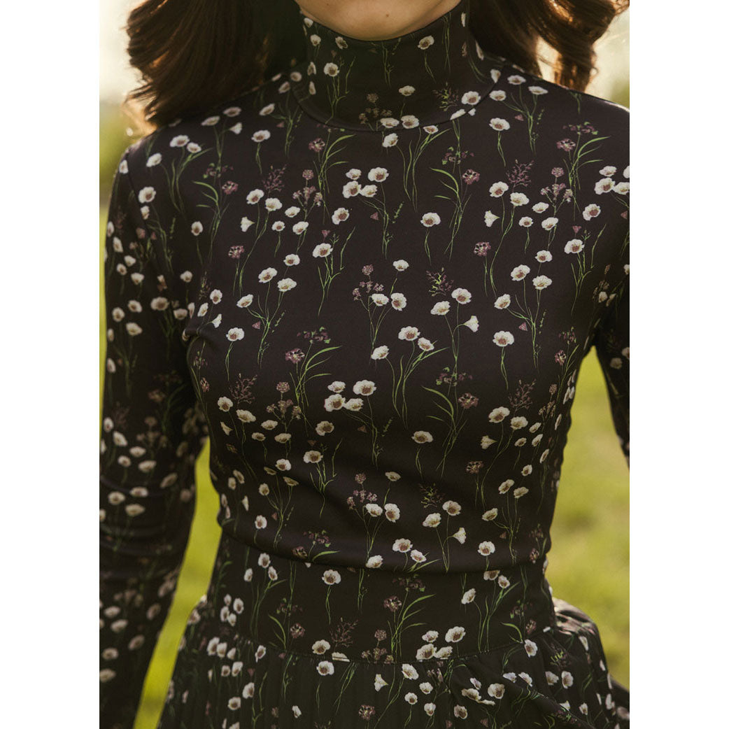Ava and Lu Black Floral Buds Turtleneck