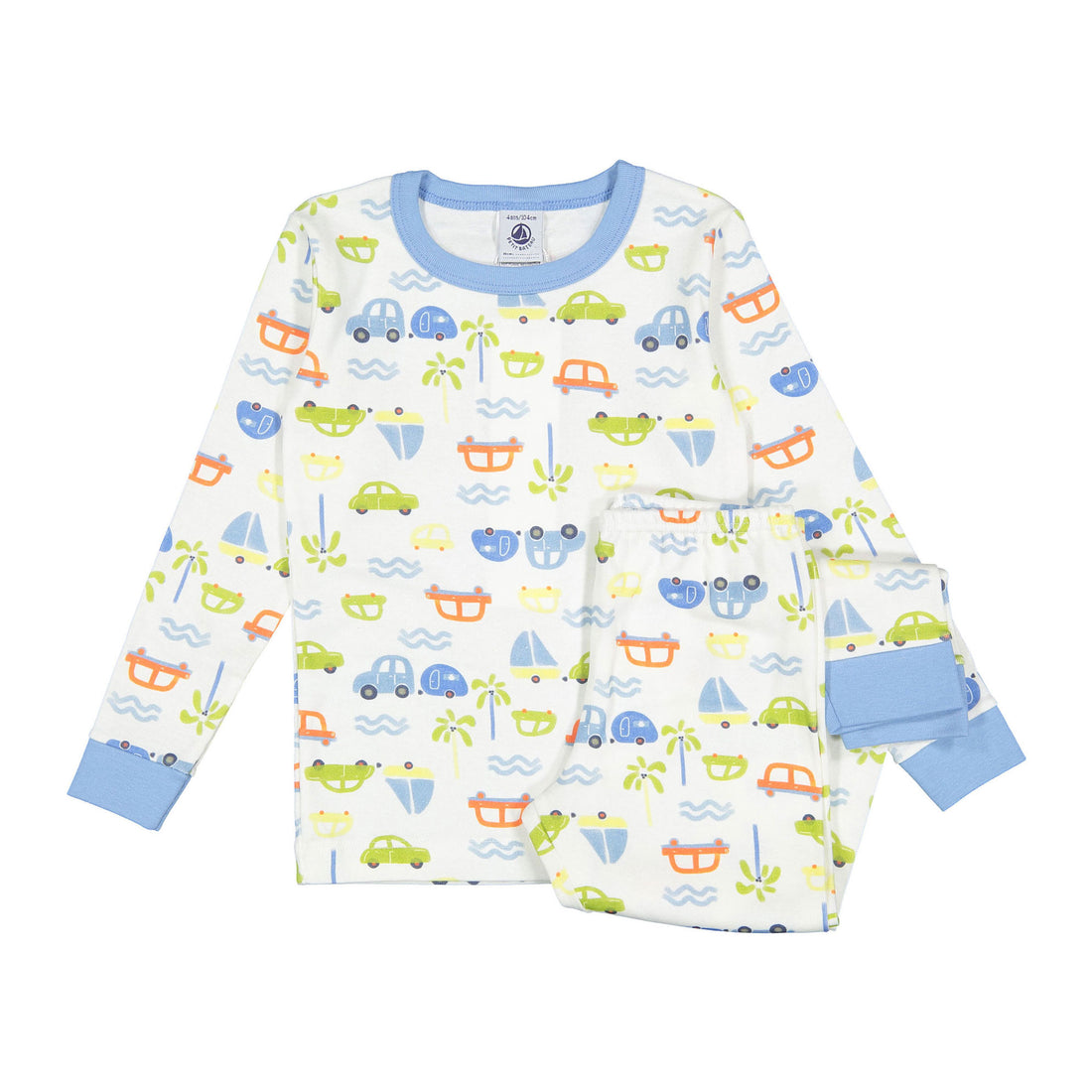 Petit Bateau White Multi Car Pajamas