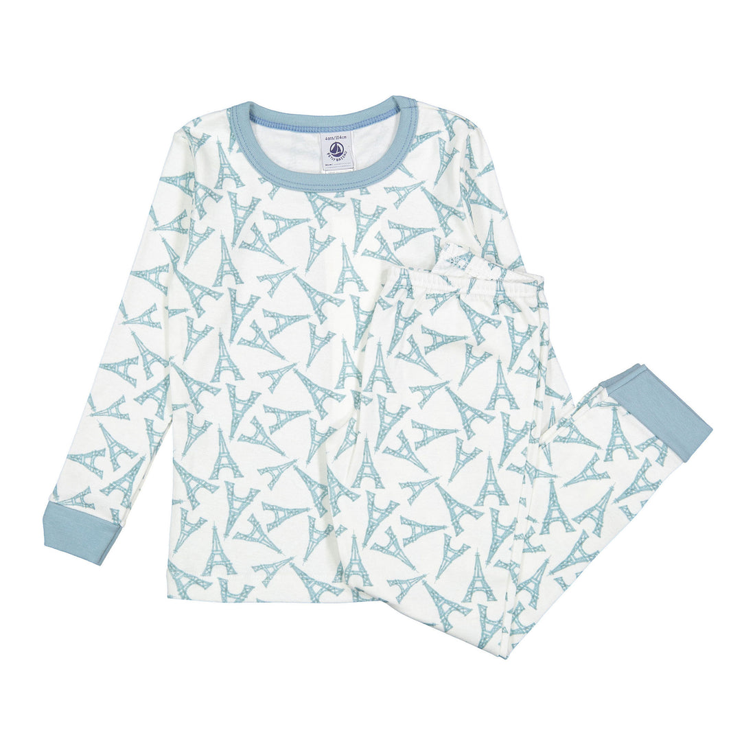 Petit Bateau White Teal Eiffel Tower Pajamas