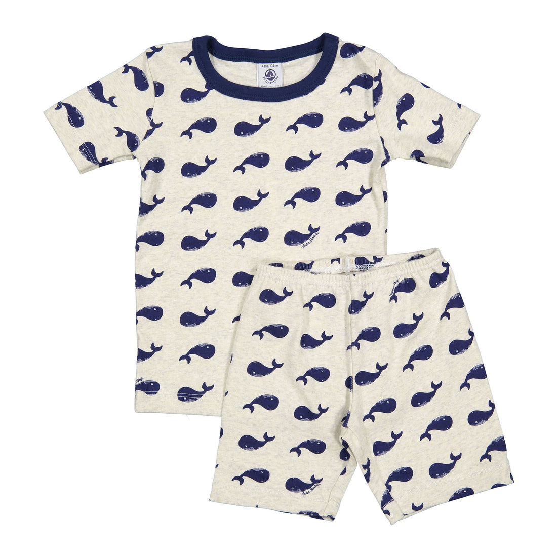 Petit Bateau Oatmeal Navy Whale Short Pajamas