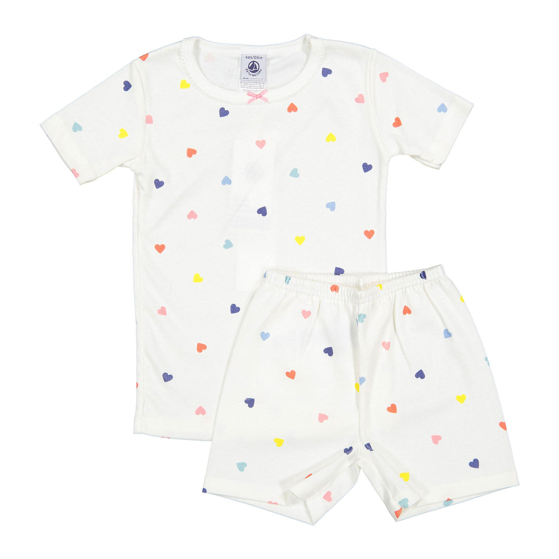 Petit Bateau White Multi Hearts Short Pajamas