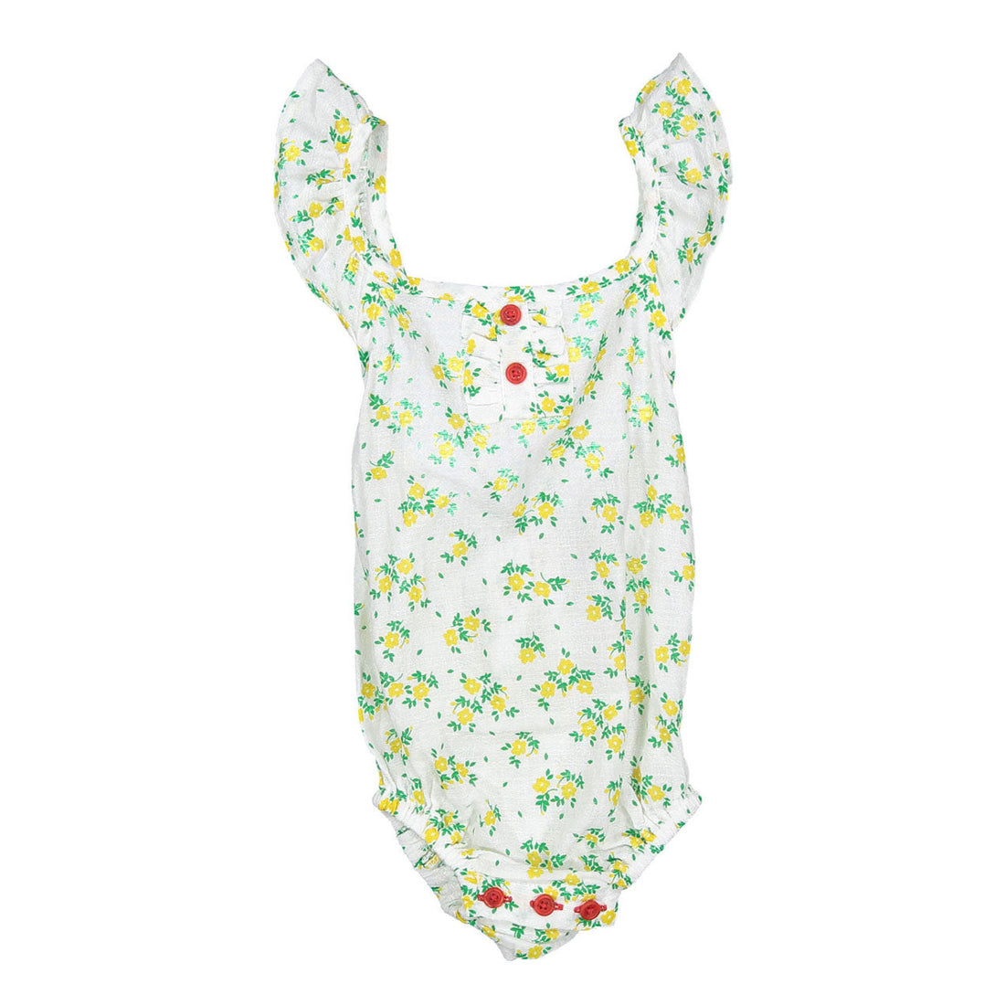 Piupiuchick Ecru/Yellow Flowers All Over Romper