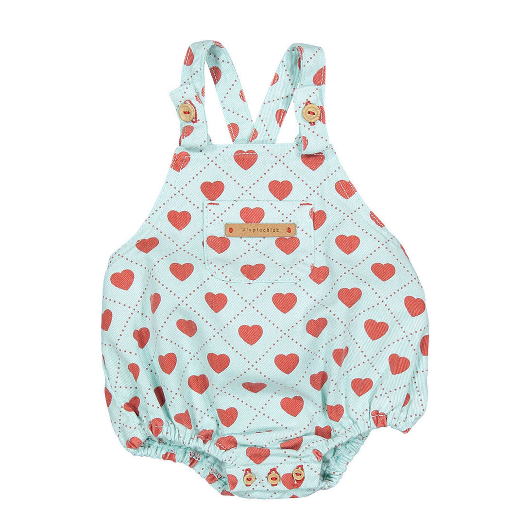 Piupiuchick Light Blue/Red Hearts All Over Romper