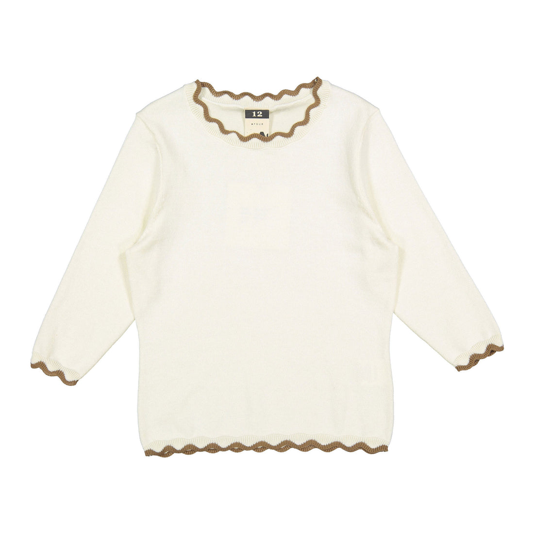 A4 Cream/ Brown Scallop Trim  Sweater