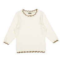 A4 Cream/ Brown Scallop Trim  Sweater
