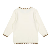 A4 Cream/ Brown Scallop Trim  Sweater