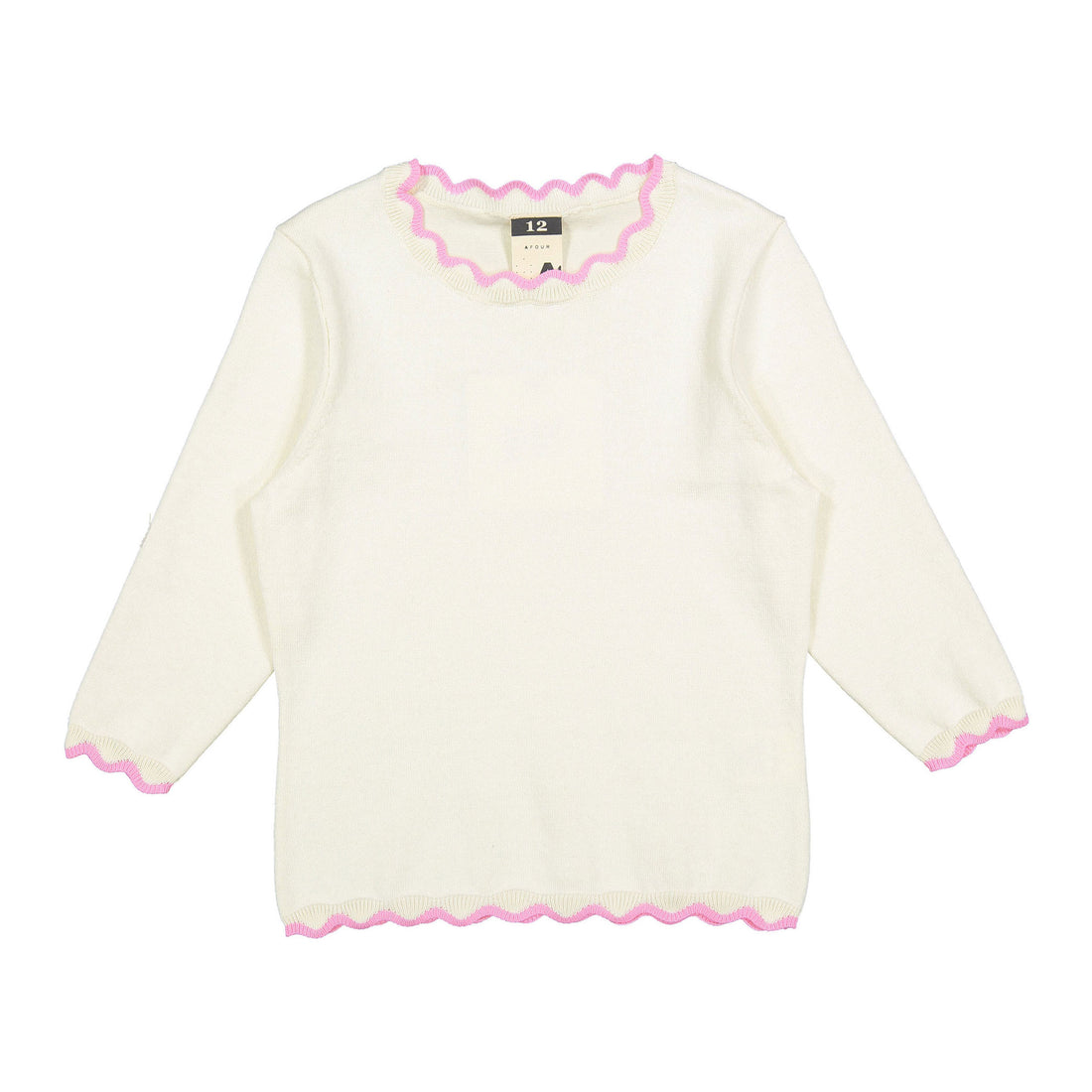A4 Cream/ Pink Scallop Trim  Sweater
