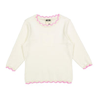 A4 Cream/ Pink Scallop Trim  Sweater