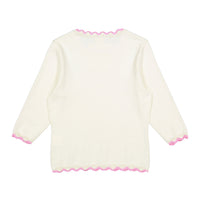 A4 Cream/ Pink Scallop Trim  Sweater