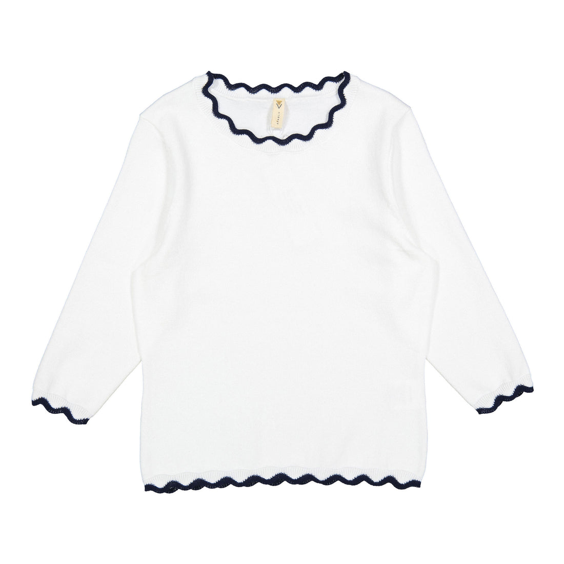 Ava and Lu Navy Scallop Trim Sweater