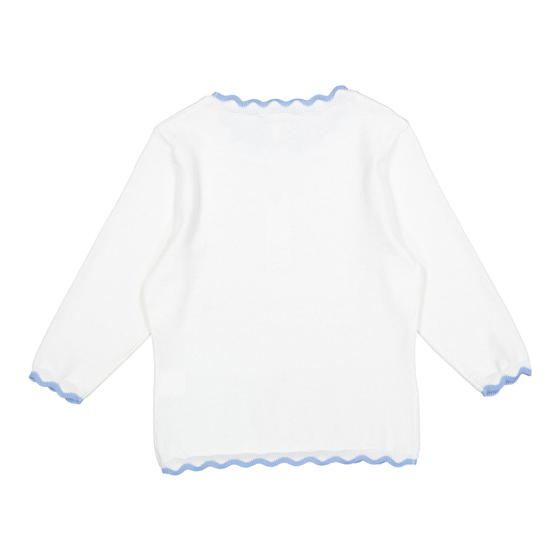 Ava and Lu White/ Blue Scallop Trim Sweater