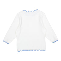 Ava and Lu White/ Blue Scallop Trim Sweater