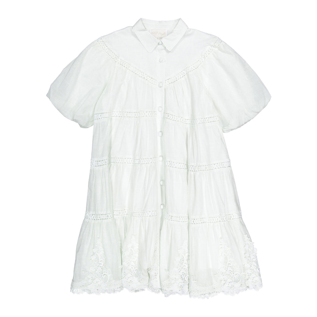 Petite Amalie  Whisper Blue Lace Hem Shirt Dress