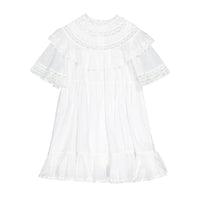 Petite Amalie  White Lace Trim Collar Smock Dress