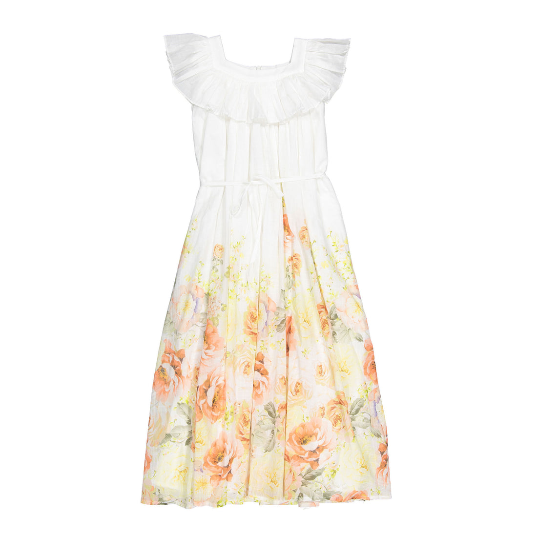 Petite Amalie  Lemon Floral Border Print Linen Dress