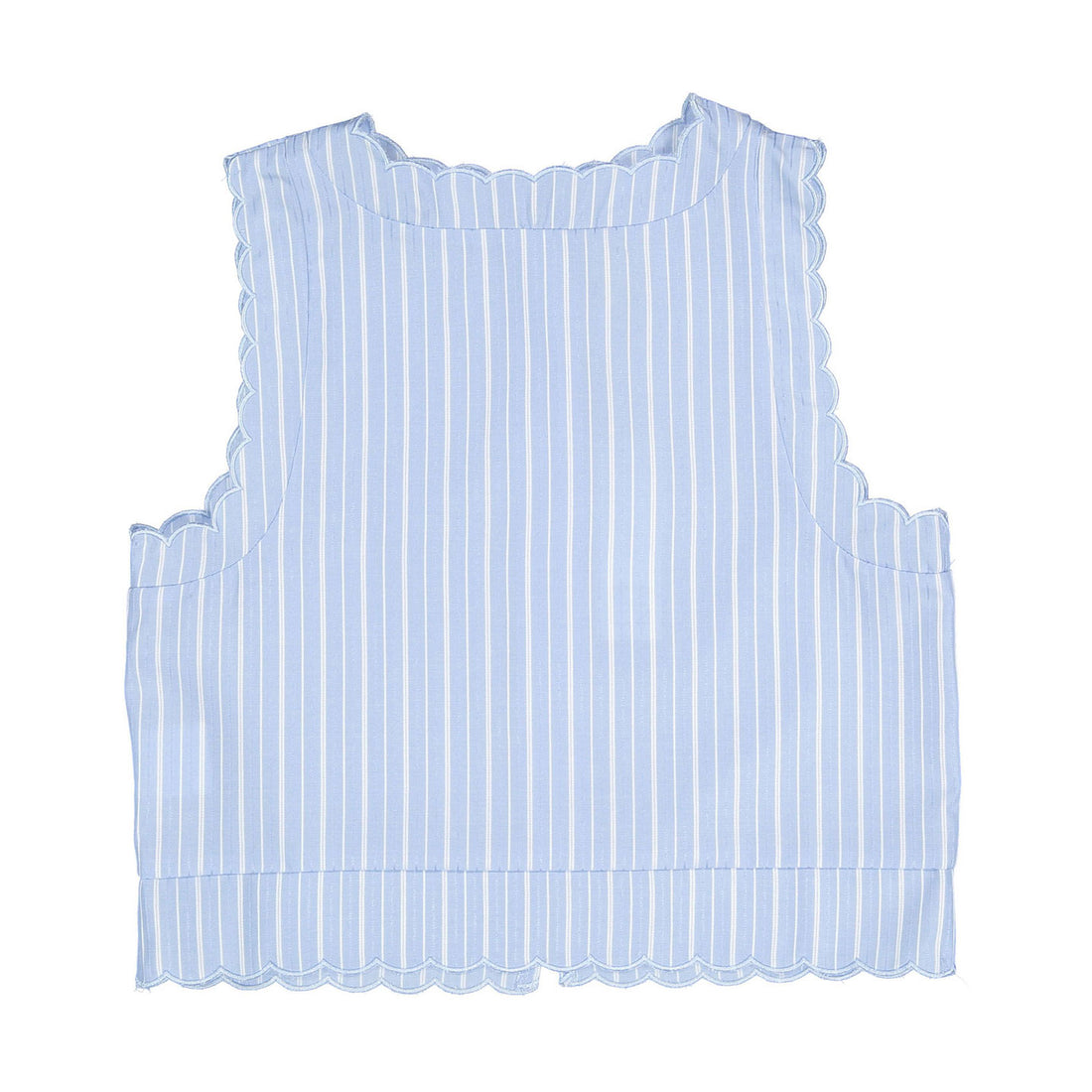 Ava and Lu Blue Pinstripe Scallop Top