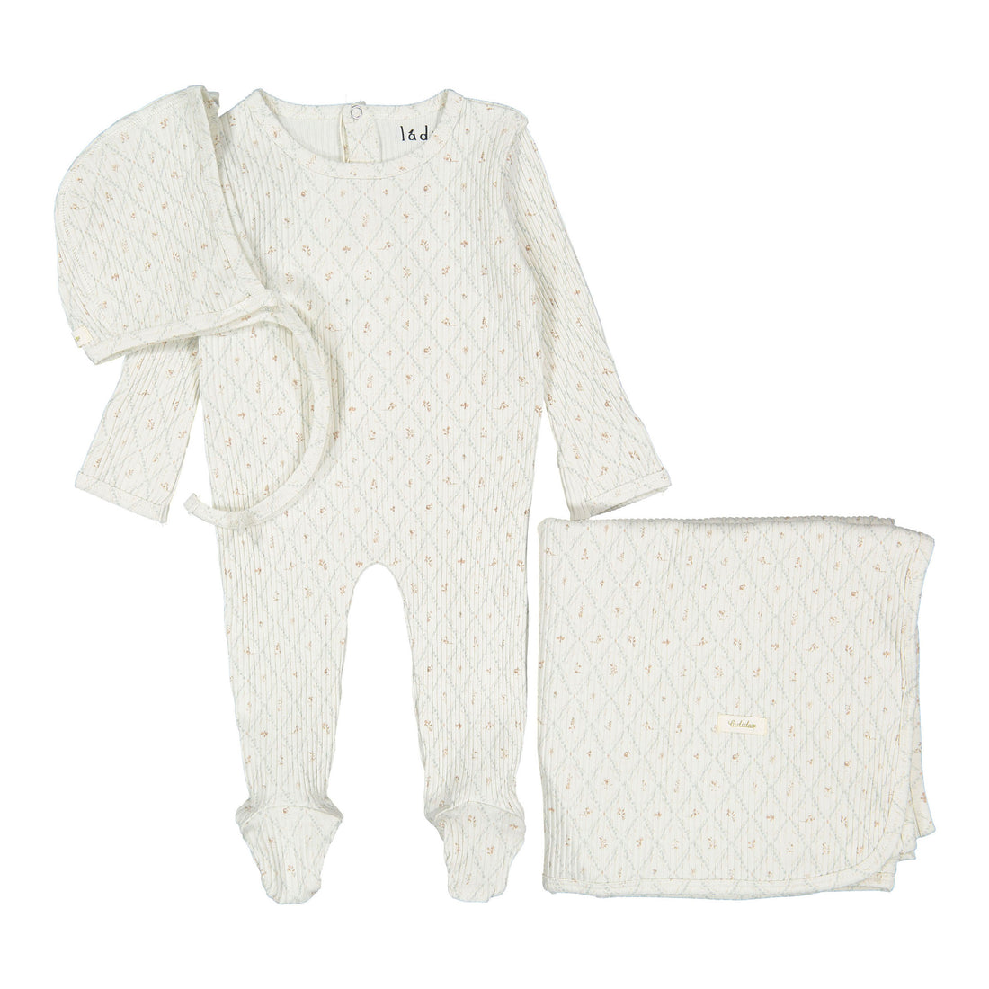 Ladida Layette Taupe Fairytale Romper + Bonnet + Blanket