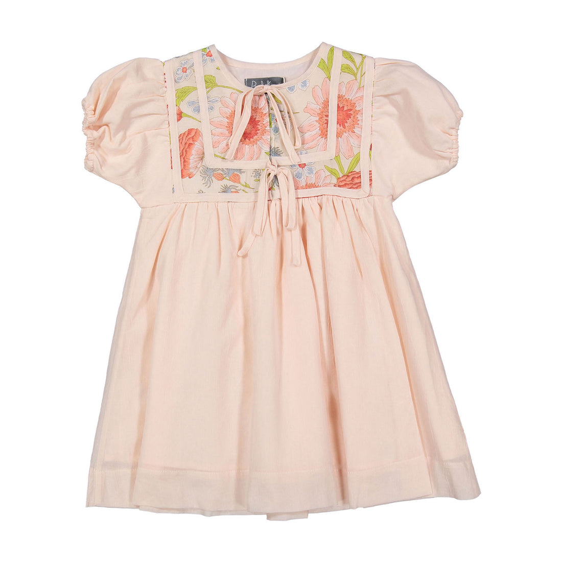 Belati Pink Short Sleeves Floral Bib Dress