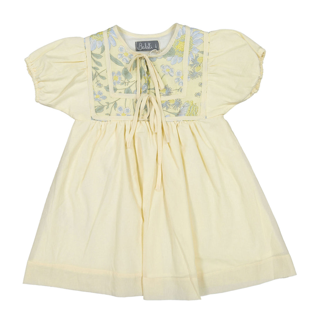 Belati Yellow Short Sleeves Floral Bib Dress