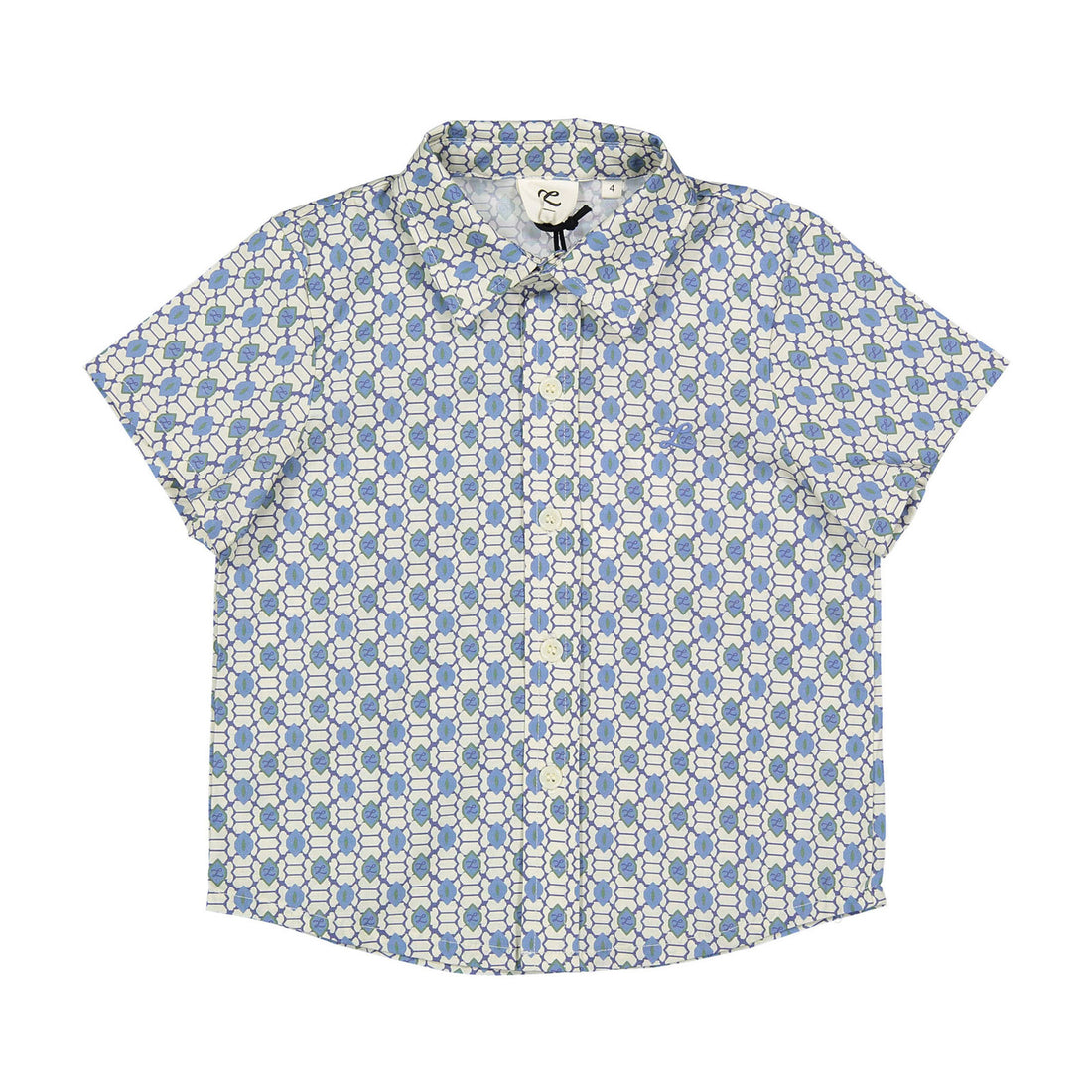 L by Ladida Blue Geo Collar Stretch Shirt