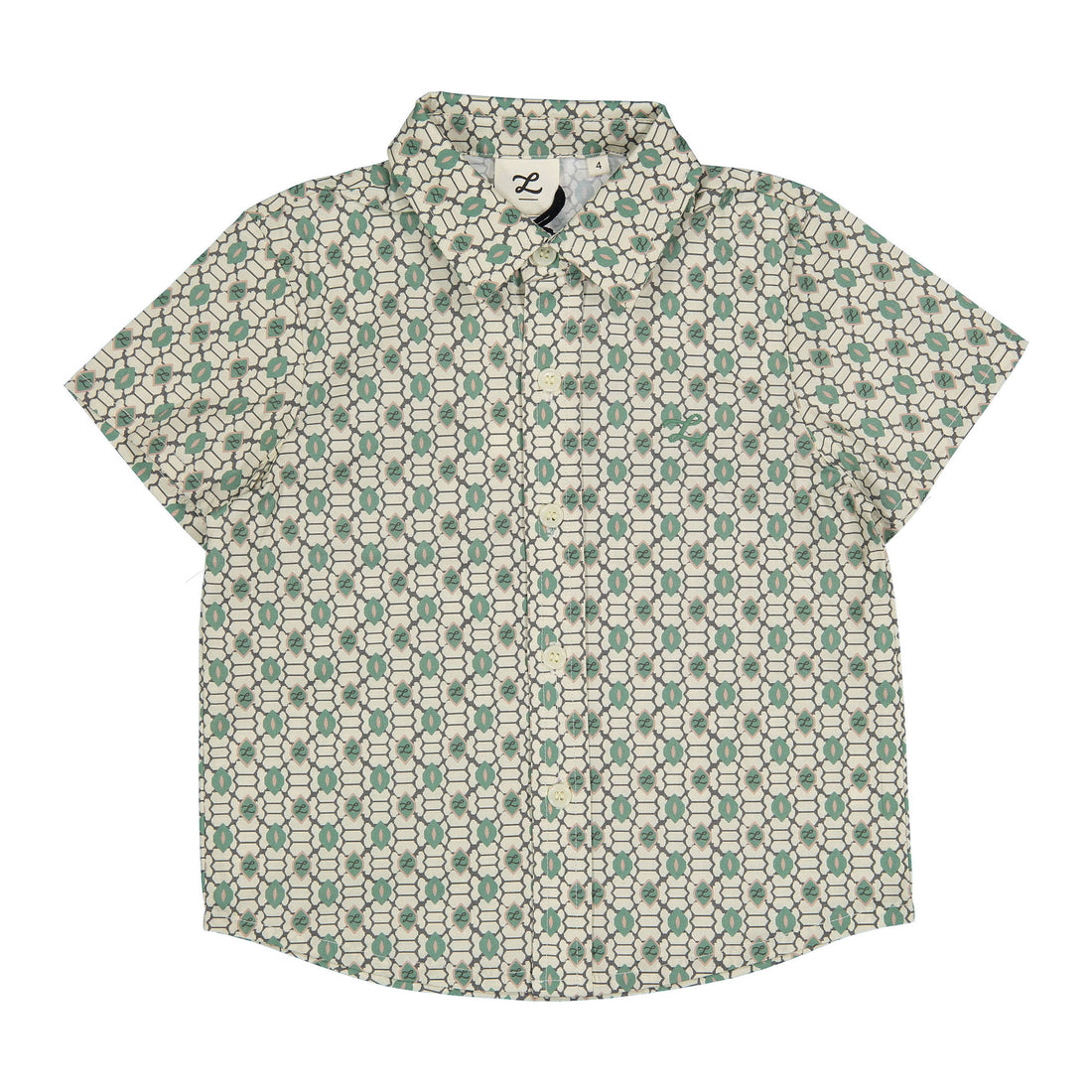 L by Ladida Green Geo Collar Stretch Shirt