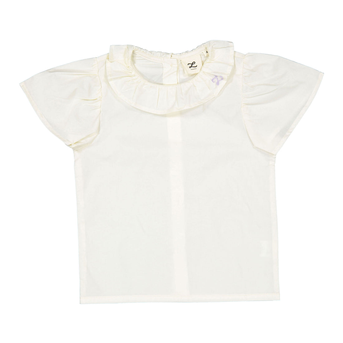 L by Ladida Cream Ruffle Collar Short Sleeve  Blouse