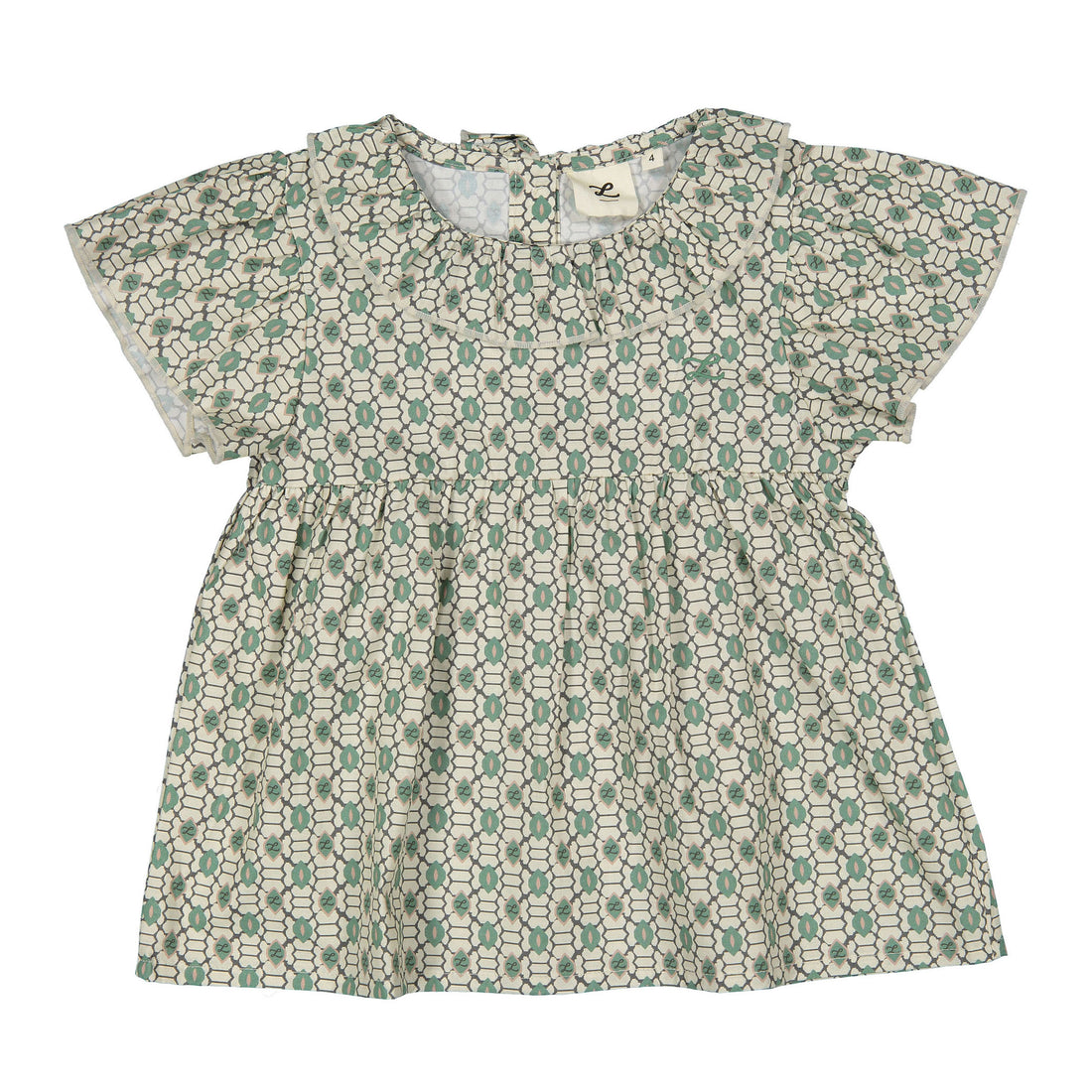 L by Ladida Green Geo Short Flutter Sleeve Blouse