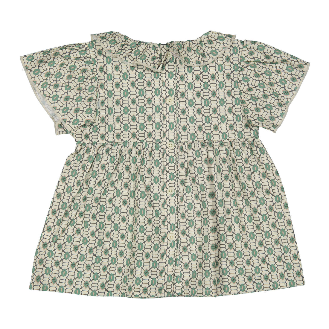 L by Ladida Green Geo Short Flutter Sleeve Blouse