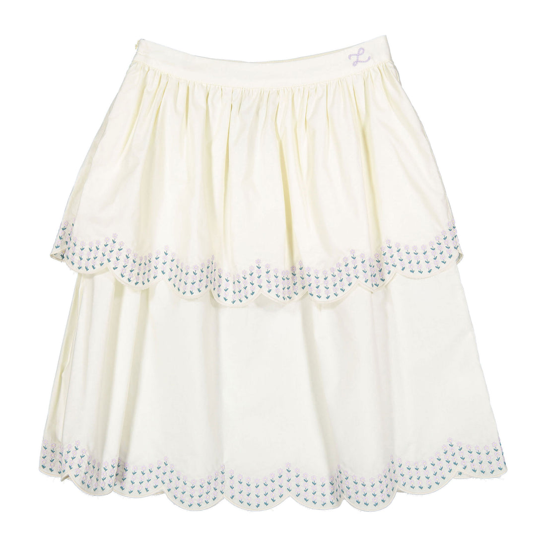 L by Ladida Cream Embriodered Tiered Skirt