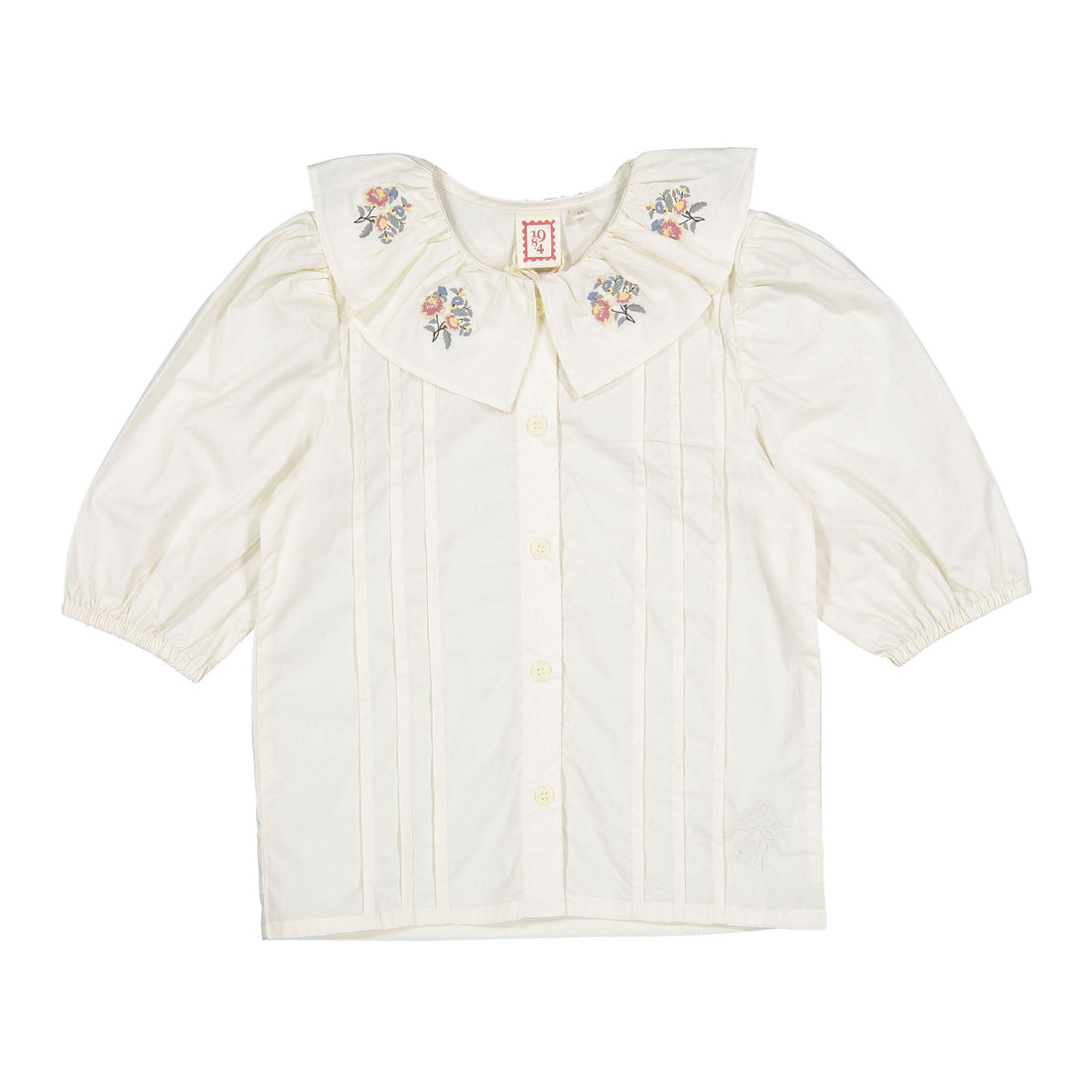 1984 Cream Floral Embroidered Floral 3/4 Blouse