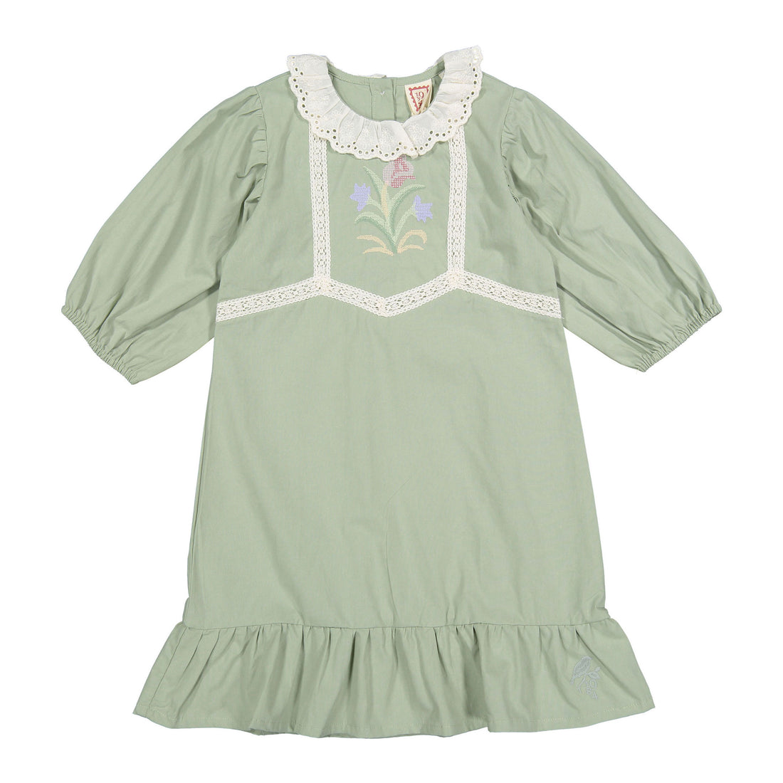 1984 Sage Rose Embroidered 3/4 Sleeve Dress