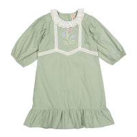 1984 Sage Rose Embroidered 3/4 Sleeve Dress