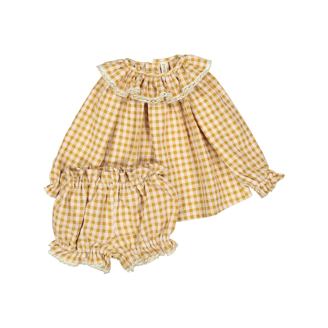 Birinit Caramel Gingham Blouse and Bloomer Set