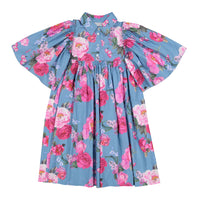 Christina Rohde Blue/Pink Flutter Sleeve Dress
