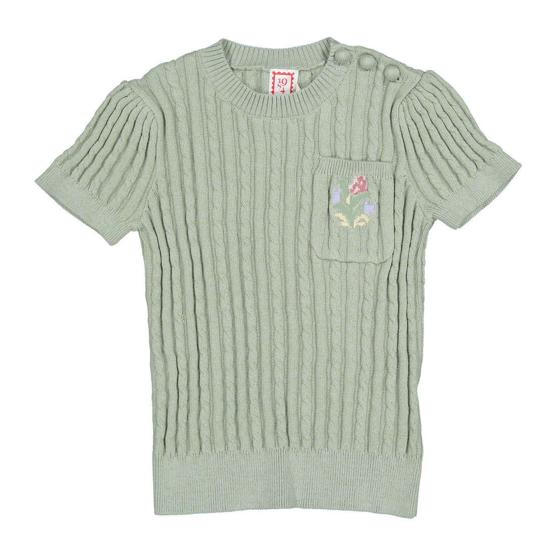 1984 Sage Rose Embroidered Cable Knit Sweater