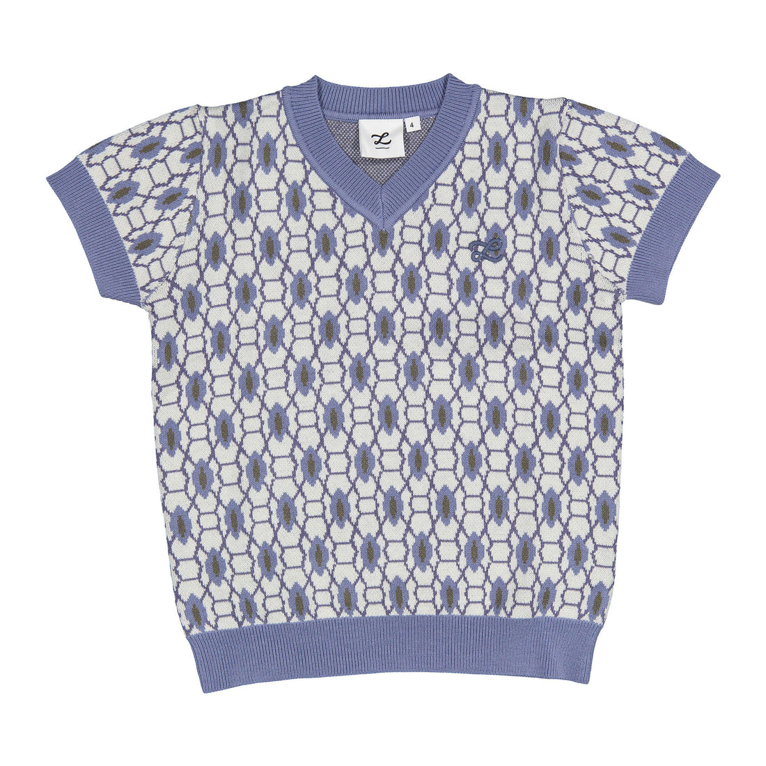 L by Ladida Blue Geo V Neck Sweater