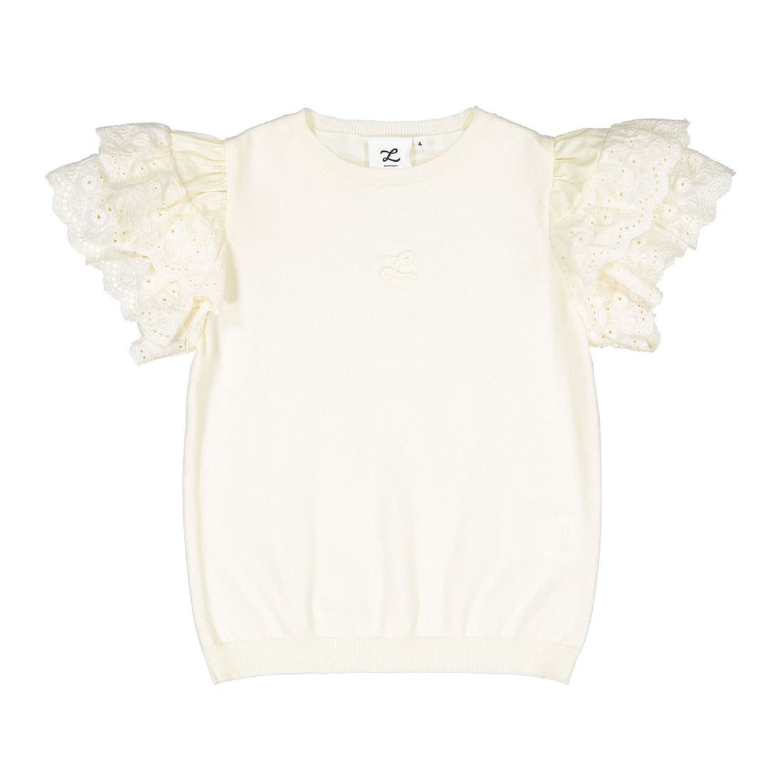 L by Ladida Cream Lace Puff Short Sleeve Sweater